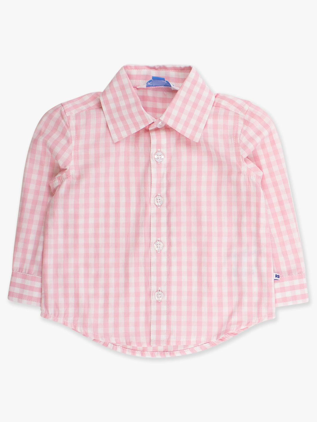 Boys Classic Pink Gingham Long Sleeve Button Down Shirt