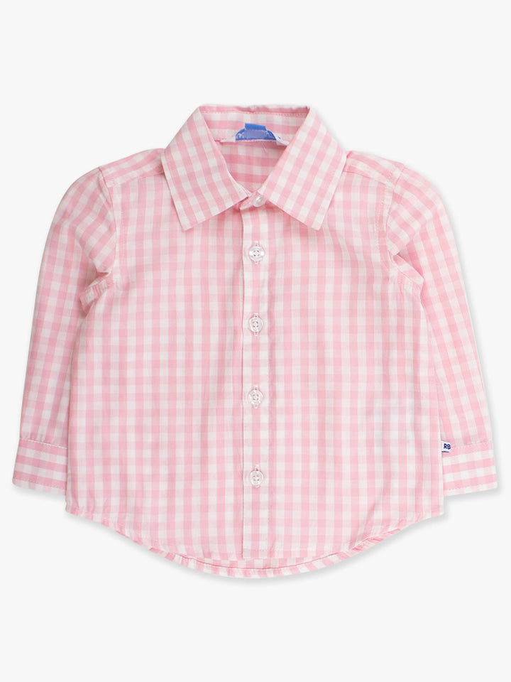 Boys Classic Pink Gingham Long Sleeve Button Down Shirt