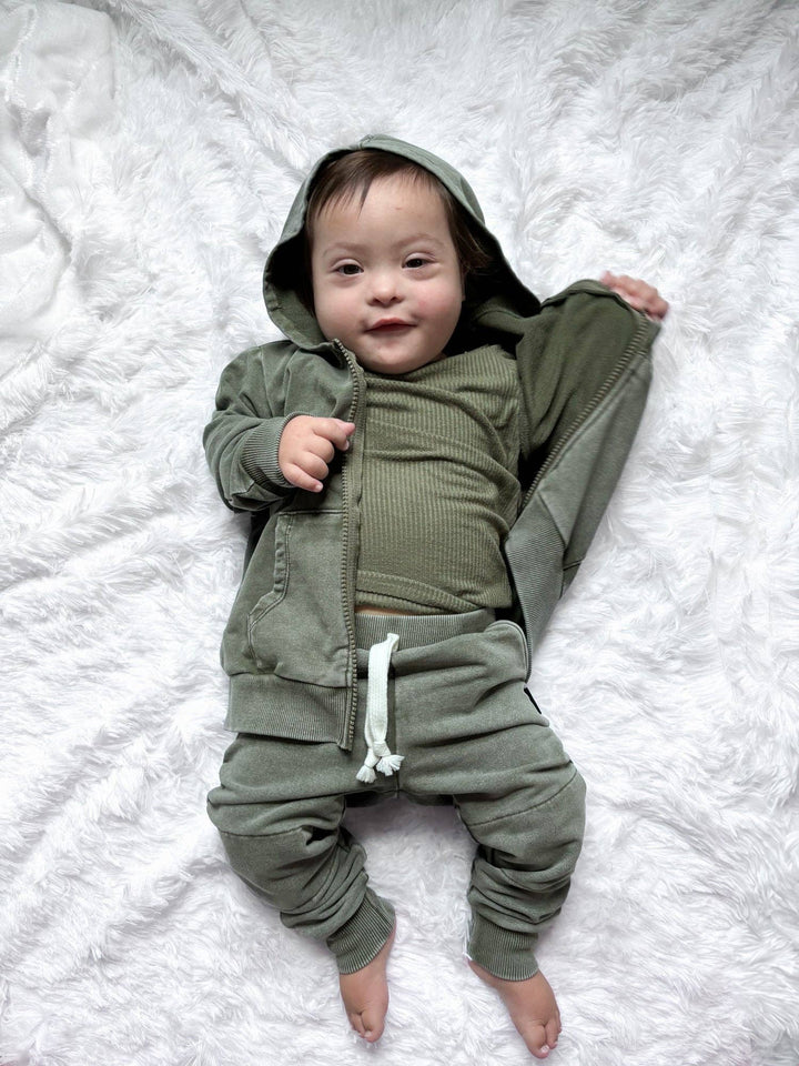 ZIP HOODIE- Moss Snow Wash