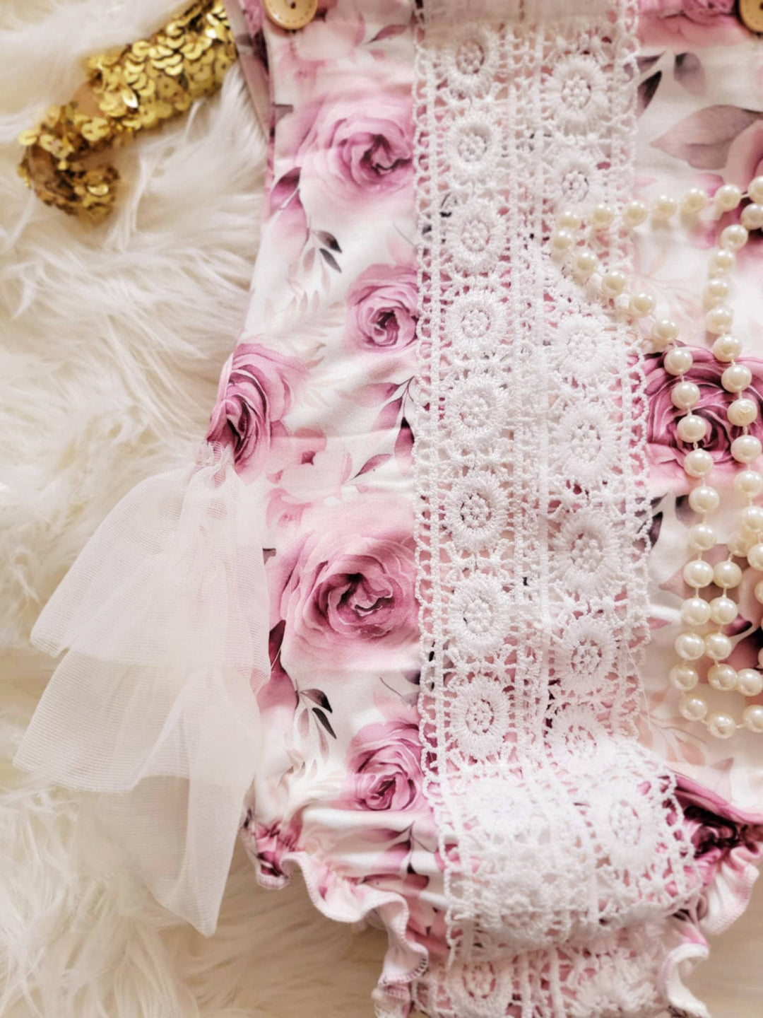 Vintage Pink Rose Floral Ruffle Bum Romper