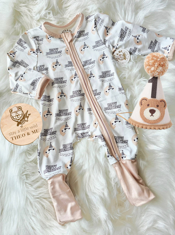 Baby Boy First Birthday Sleepers Jumpsuit - Bear