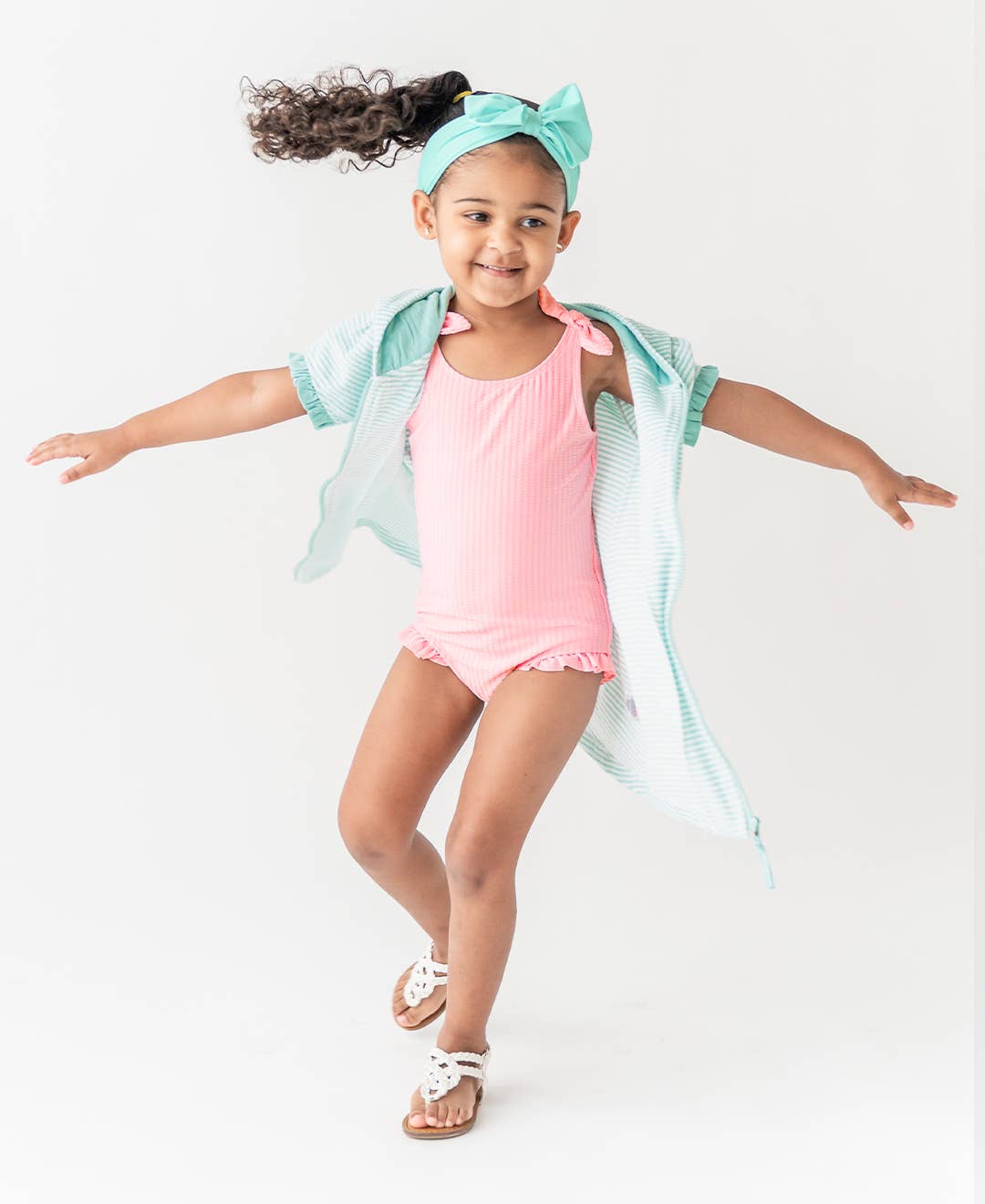 Girls Vintage Aqua Swim + Active Bow Headband