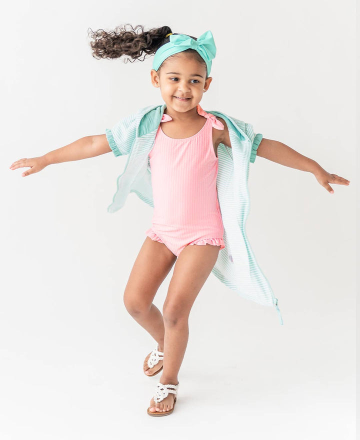 Girls Vintage Aqua Swim + Active Bow Headband