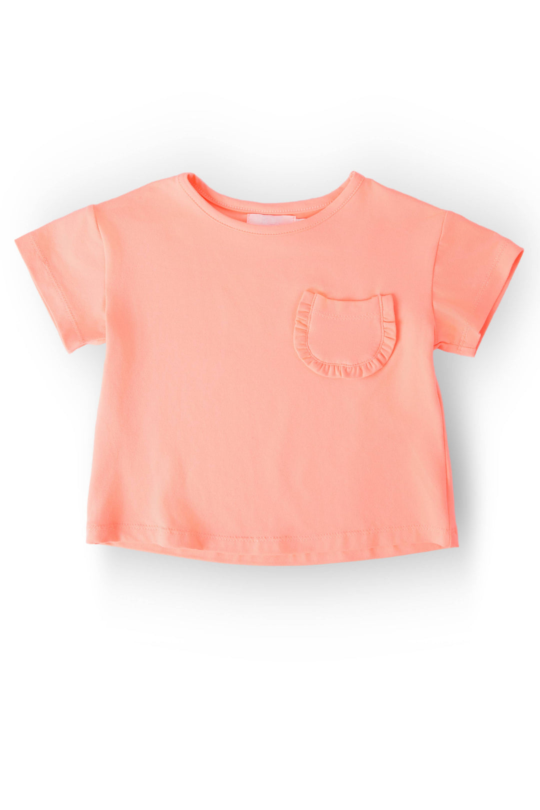 Neon Coral Ruffle Pocket Tee