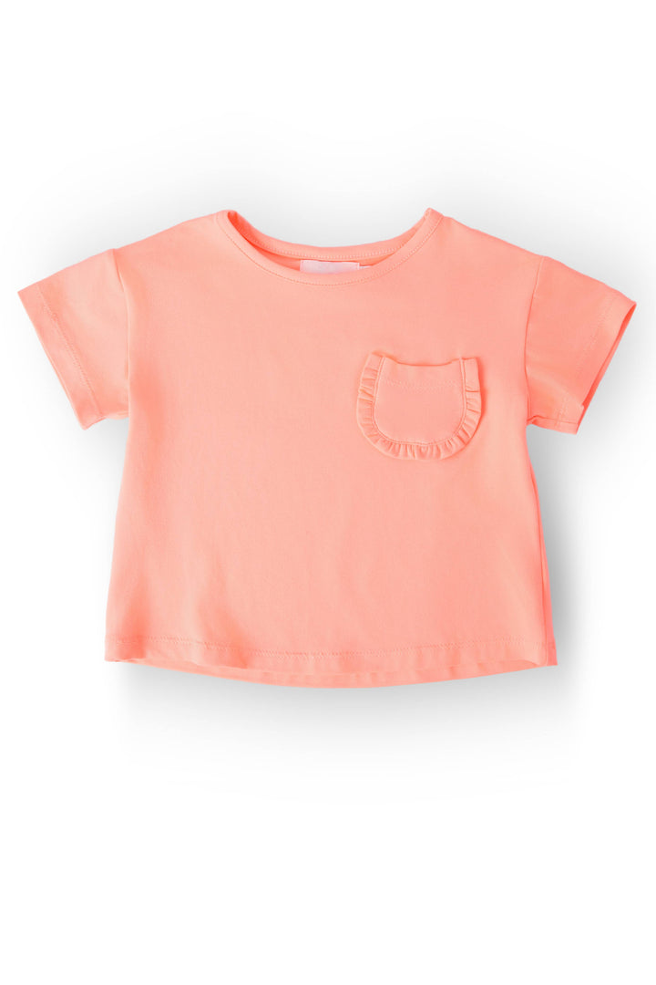 Neon Coral Ruffle Pocket Tee