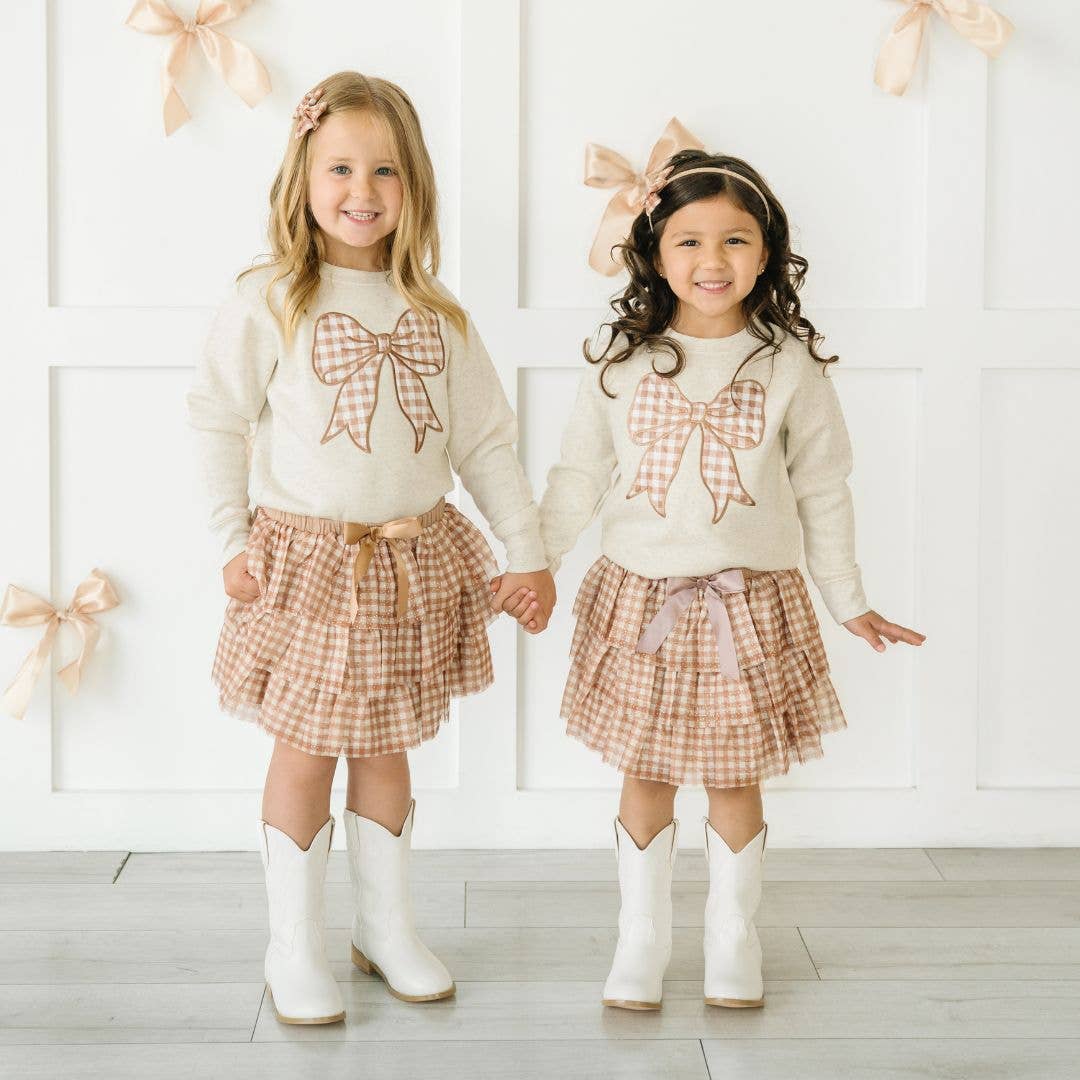 Gingham Printed Tulle Bow Clip Set - Hair Bows - Fall