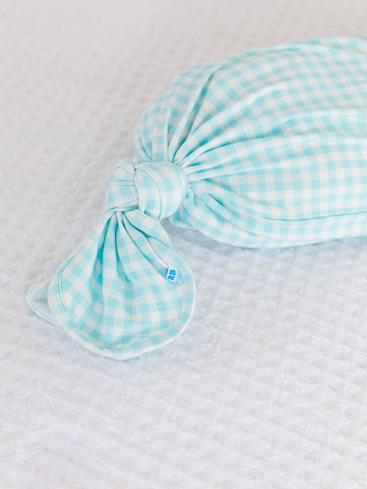 Baby Blue Breeze Gingham Modal Blend Knotted Sleep Gown & Hat Set