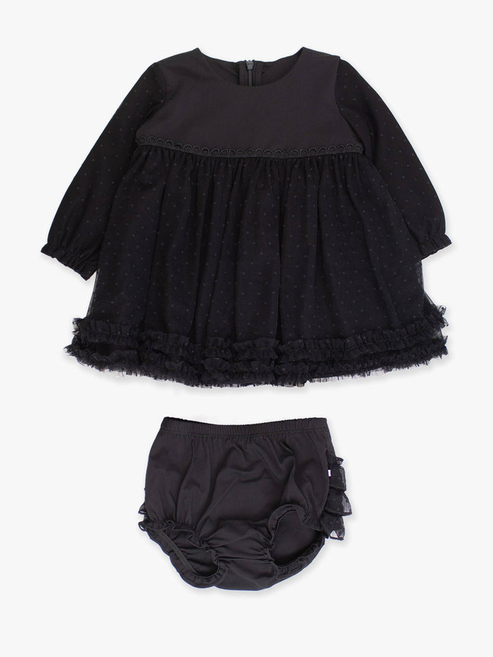Black Long Sleeve Tulle Dress & Bloomer Set