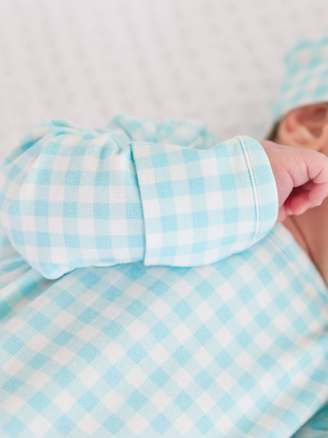 Baby Blue Breeze Gingham Modal Blend Knotted Sleep Gown & Hat Set