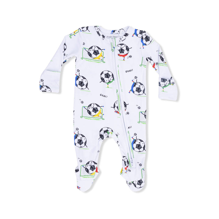 Soccer Balls Playing Soccer  Blue - 2 Way Zipper Footie