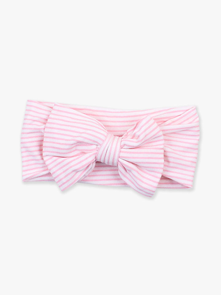 Girls Pink & White Micro Stripe Viscose Big Bow Headband