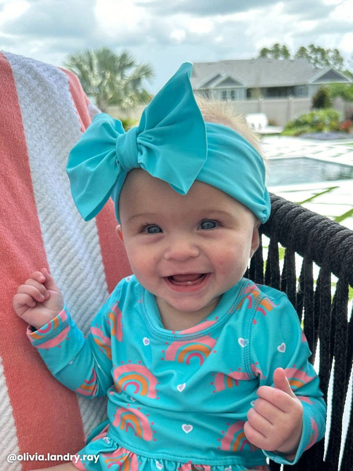 Girls Bright Aqua Swim + Active Bow Headband