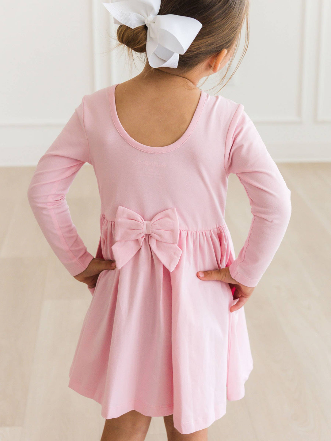 Girls Pink Knit Long Sleeve Twirl Dress