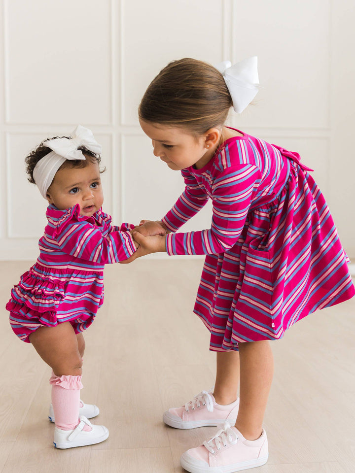 Girls Very Berry & Periwinkle Stripe, Pink, and White 3-Pack Knee High Ruffle Socks