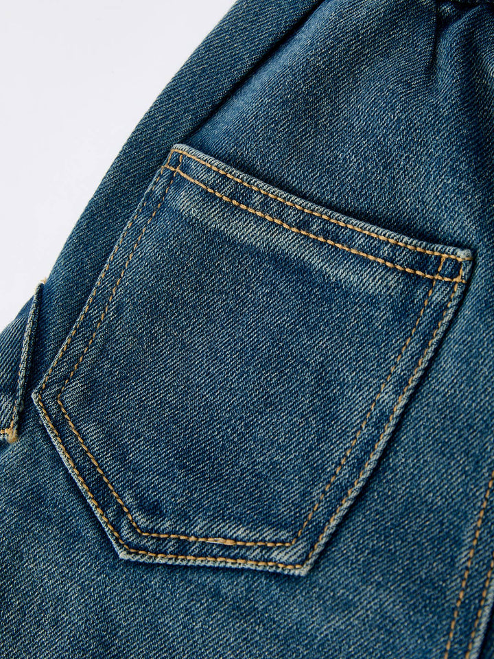 Girls Bow Stretch Wide-Leg Jeans No Belt