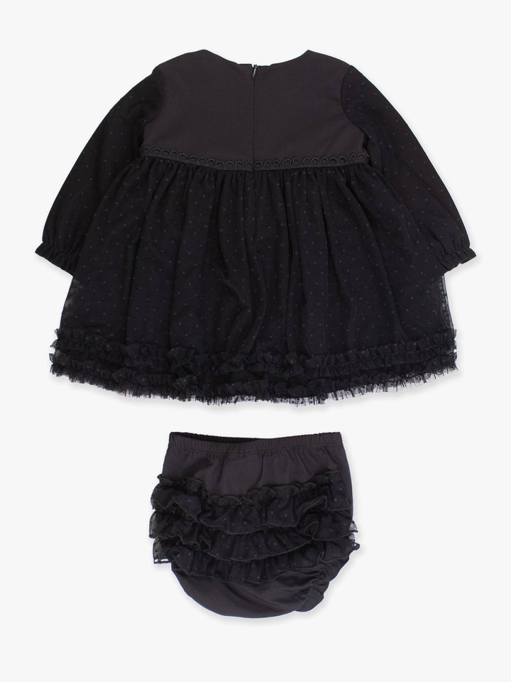Black Long Sleeve Tulle Dress & Bloomer Set