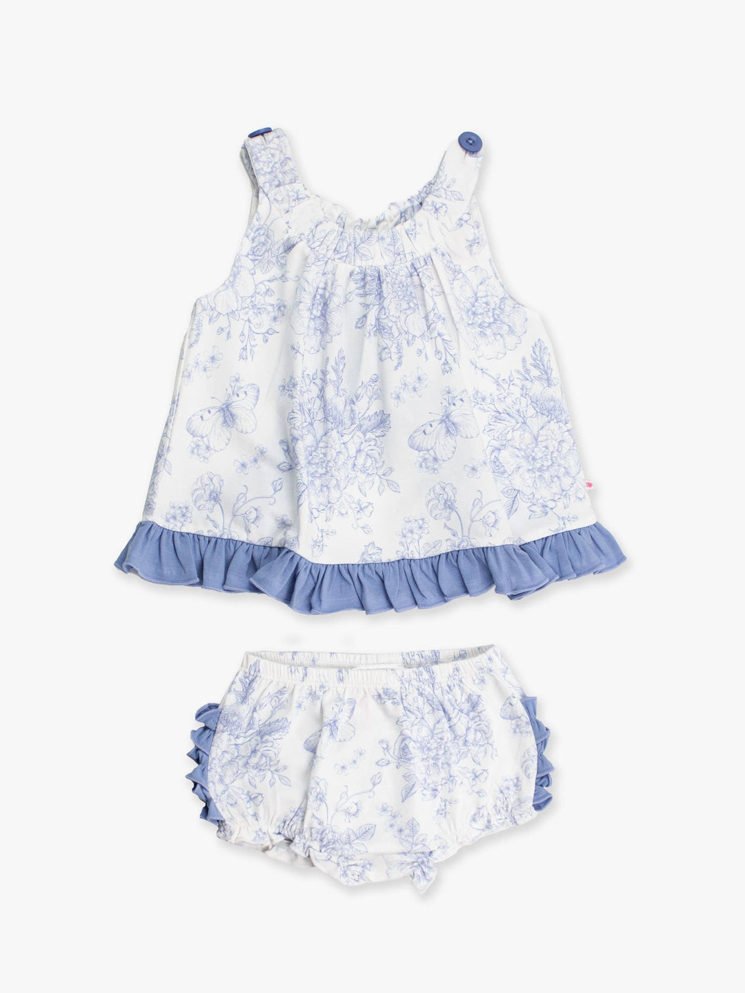 Baby Girls Periwinkle Blue Butterfly Garden Toile Knit Swing Top and Bloomer Set