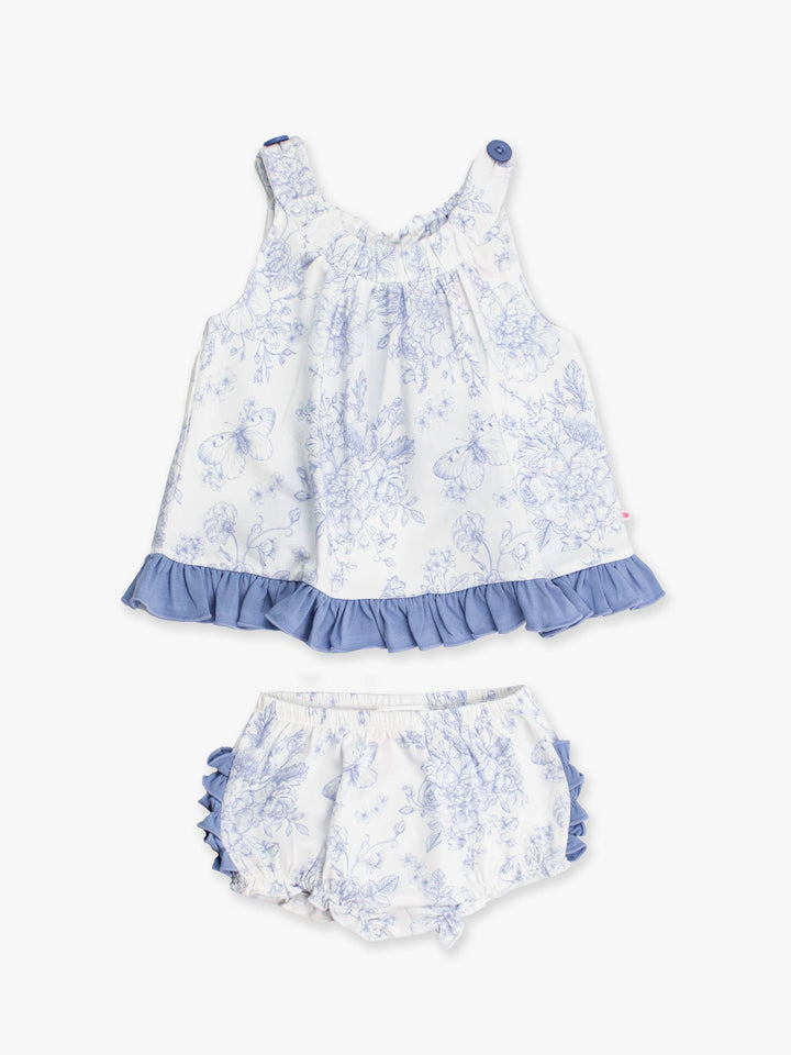 Baby Girls Periwinkle Blue Butterfly Garden Toile Knit Swing Top and Bloomer Set
