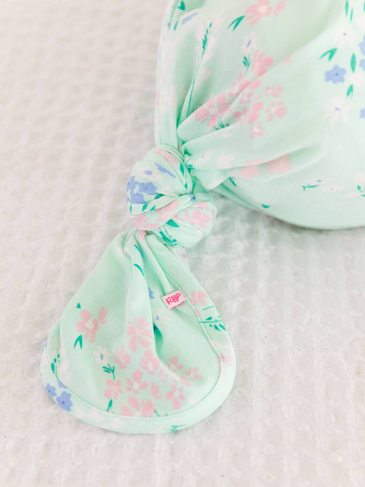 Baby Girls Mint Meadow Bamboo Viscose Ruffle Knotted Sleep Gown & Hat Set