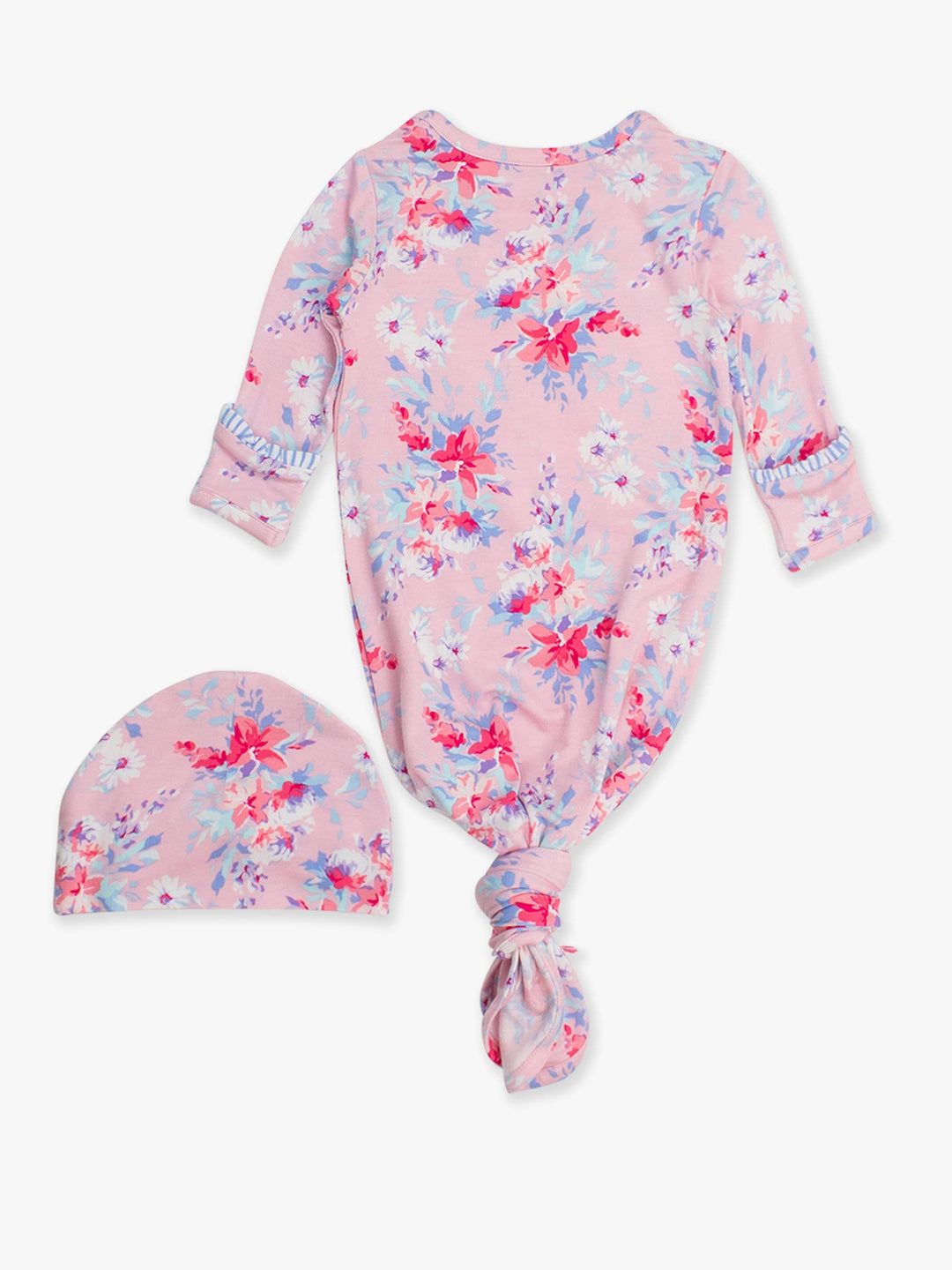 Baby Girls Pretty in Pink Floral Bamboo Viscose Ruffle Knotted Sleep Gown & Hat Set