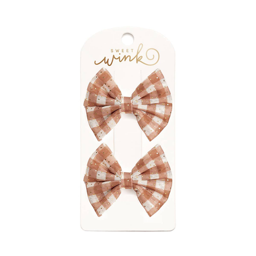 Gingham Printed Tulle Bow Clip Set - Hair Bows - Fall