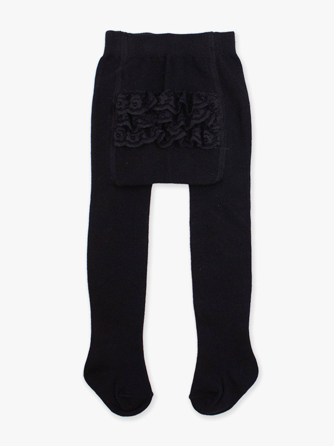 Girls Black Footed RuffleButt Tights