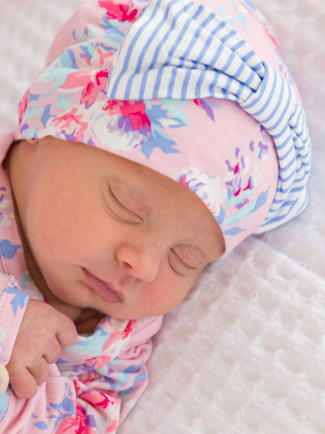Baby Girls Pretty in Pink Floral Bamboo Viscose Ruffle Knotted Sleep Gown & Hat Set