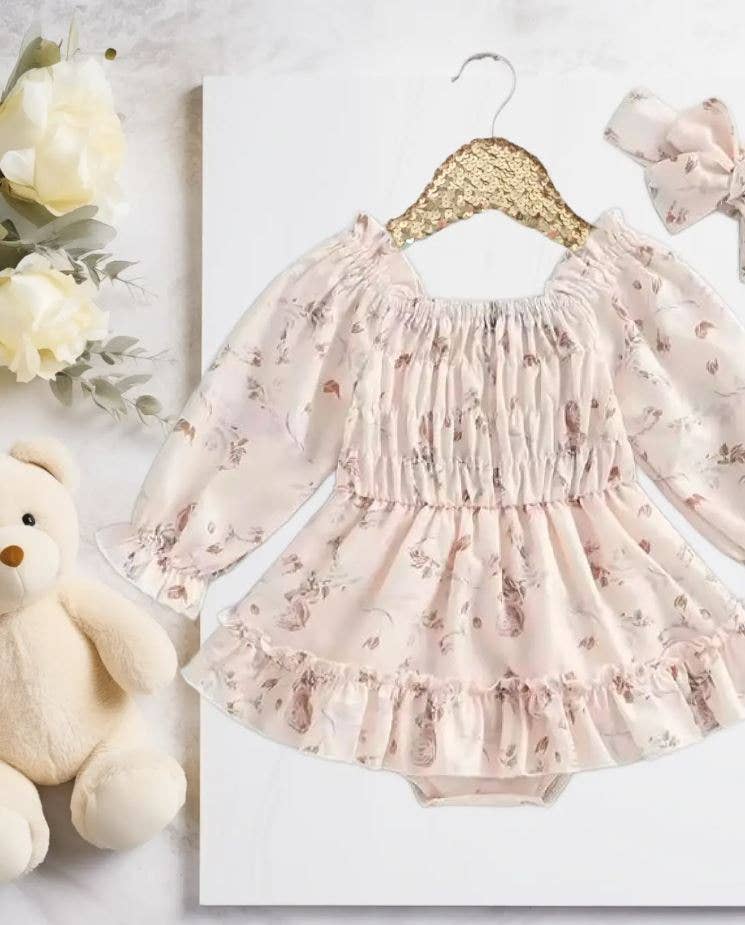 Baby Girl Ruffled Blush Floral Spring Dress Romper