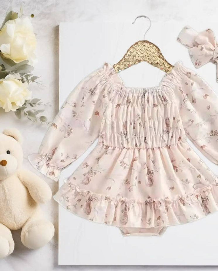 Baby Girl Ruffled Blush Floral Spring Dress Romper