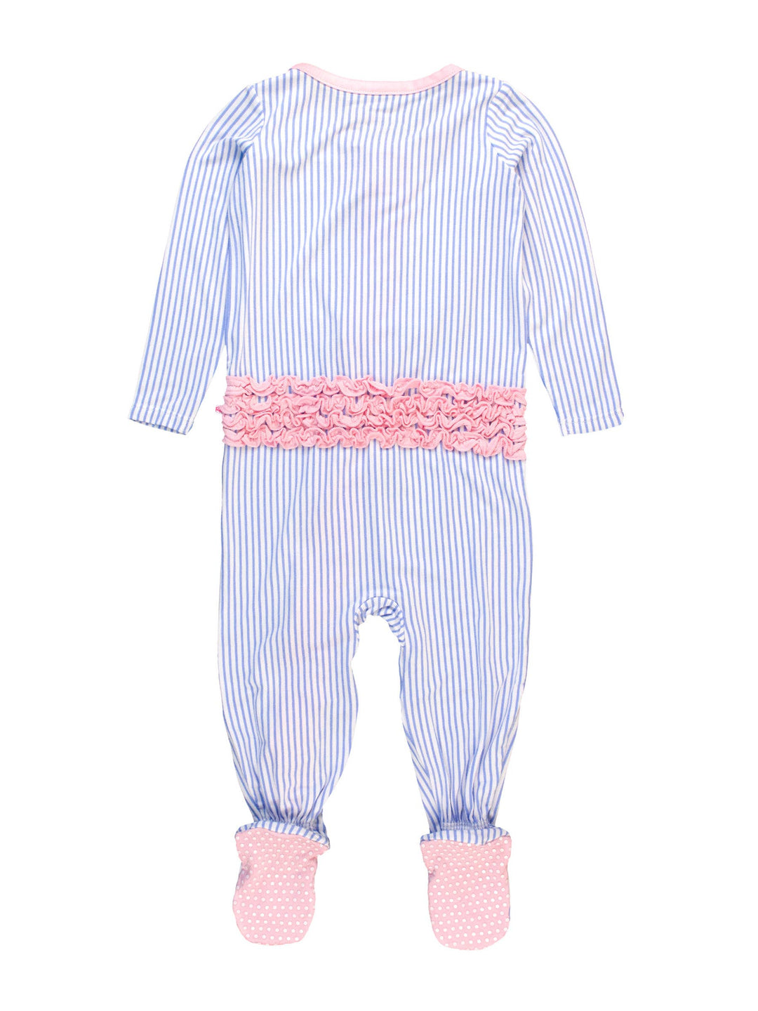 Baby Girls Periwinkle & White Micro Stripe Bamboo Viscose Footed Ruffle One Piece Pajama
