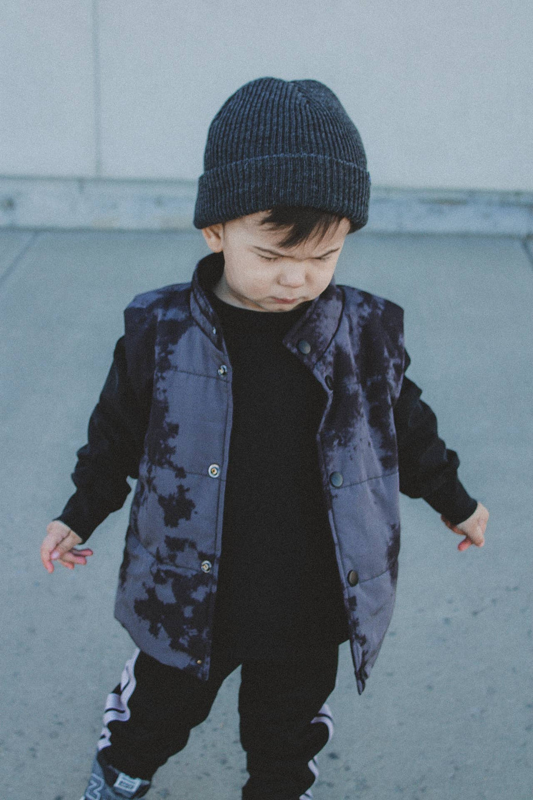 Toddler Black Acid- Wash Long Sleeve Tee