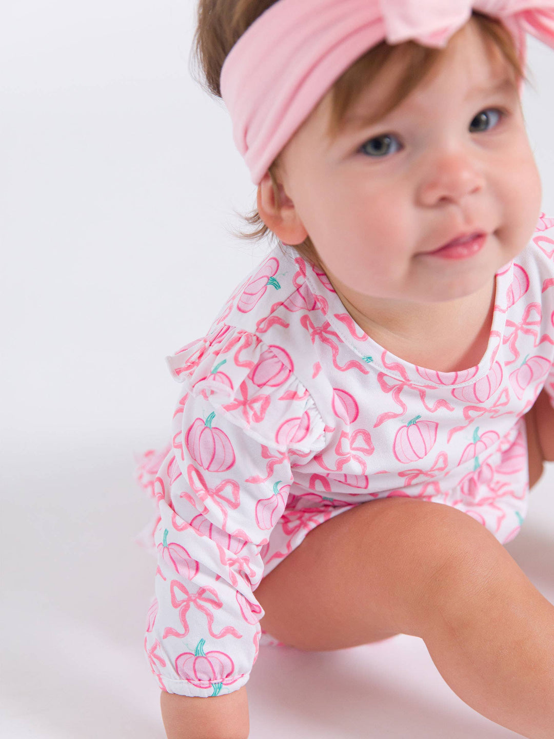 Pink Pumpkins Long Sleeve Bubble Romper