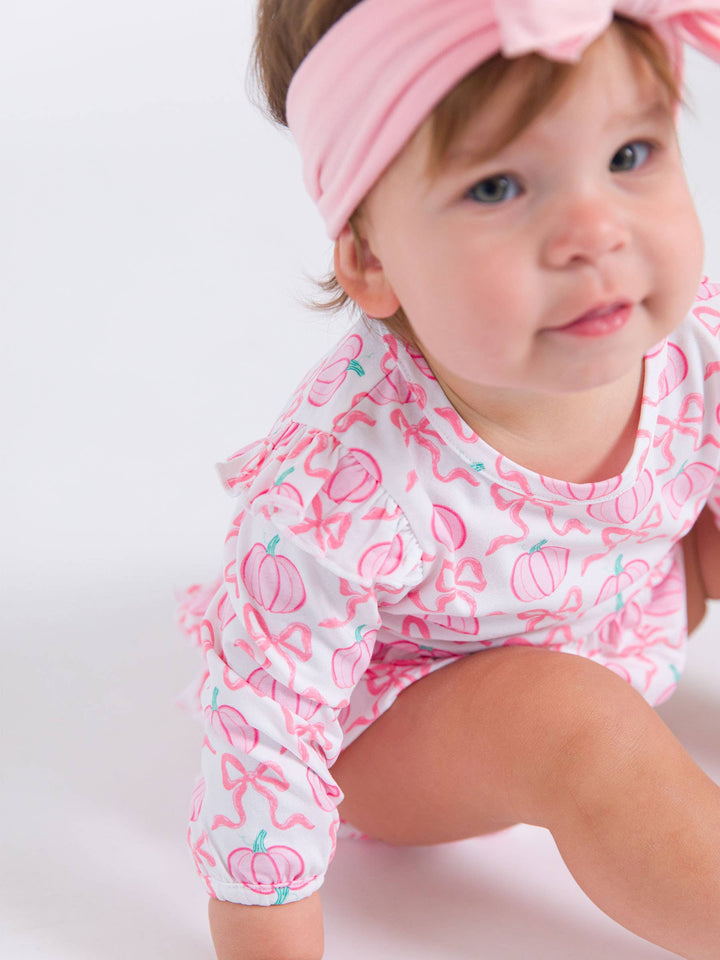 Pink Pumpkins Long Sleeve Bubble Romper