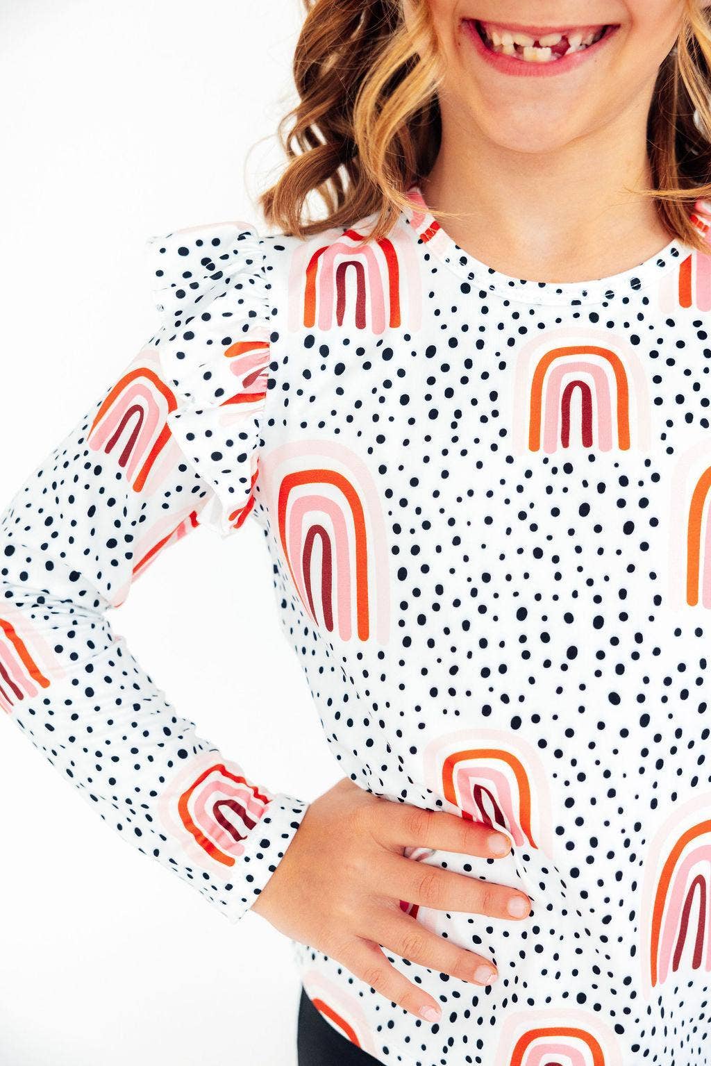 Peach Rainbow L/S Ruffle Tee
