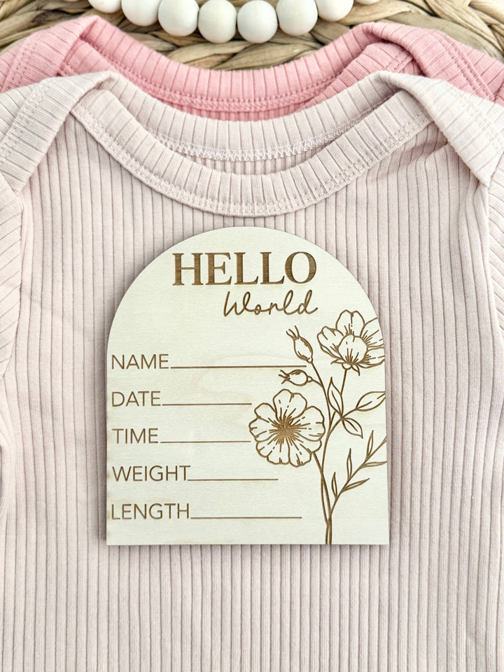 Floral Hello World Wooden Disc