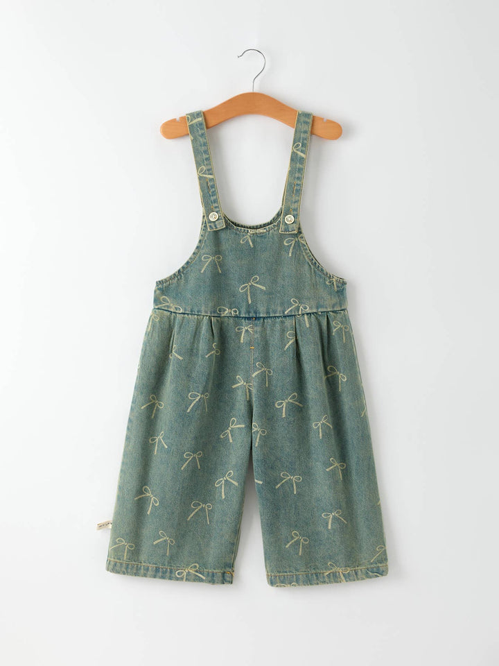 Cute Bow Pattern Denim Baby Girls Jumpsuit