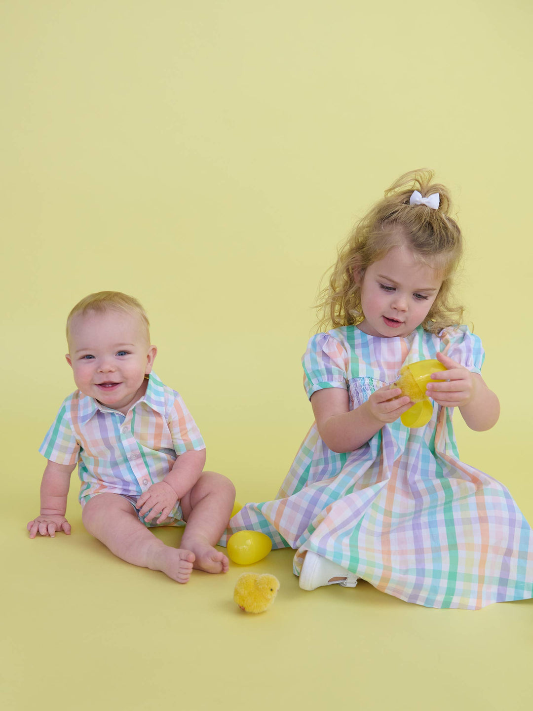 Baby Girls Poppy Rainbow Plaid Stripe Puff Sleeve Smocked Romper
