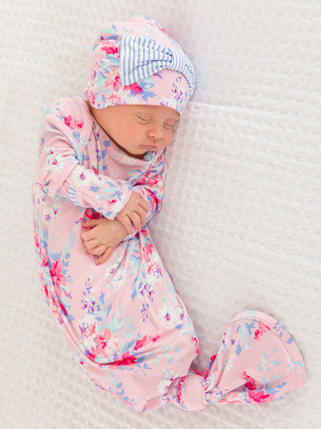 Baby Girls Pretty in Pink Floral Bamboo Viscose Ruffle Knotted Sleep Gown & Hat Set