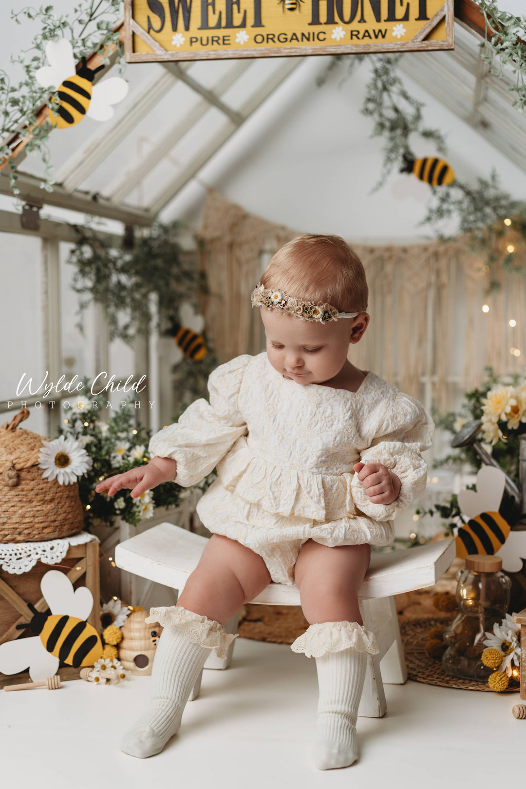 Baby Ivory Floral Embossed Fabric  Romper