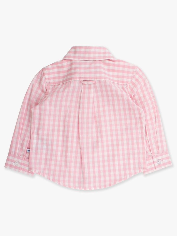 Boys Classic Pink Gingham Long Sleeve Button Down Shirt
