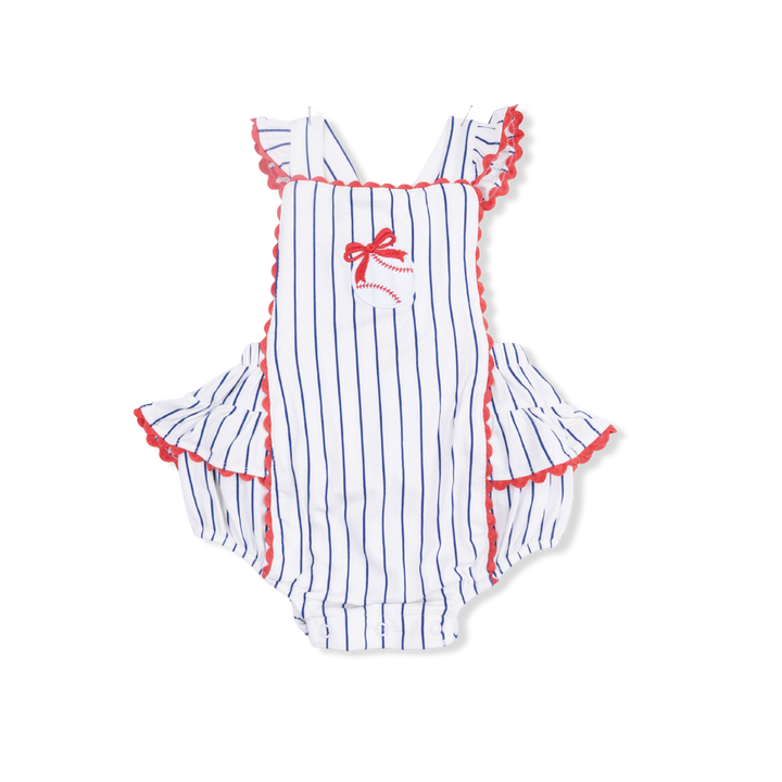 Baseball Stripe - Ric Rac Ruffle Sunsuit