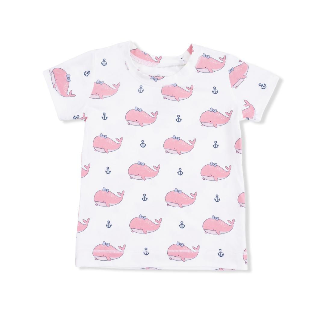 Bubbly Whale with Bow  Pink - Loungewear Short Set