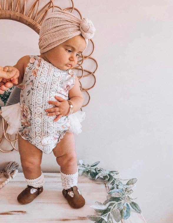 Baby Girl Vintage Green Floral Ruffle Bum Romper