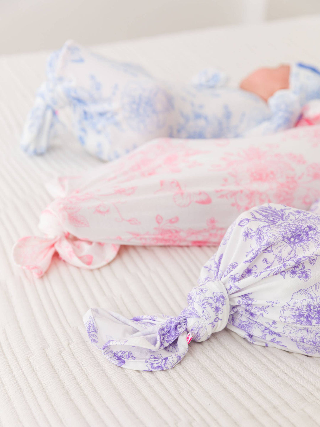 Baby Girls Periwinkle Blue Butterfly Garden Toile Bamboo Viscose Ruffle Knotted Sleep Gown & Hat Set