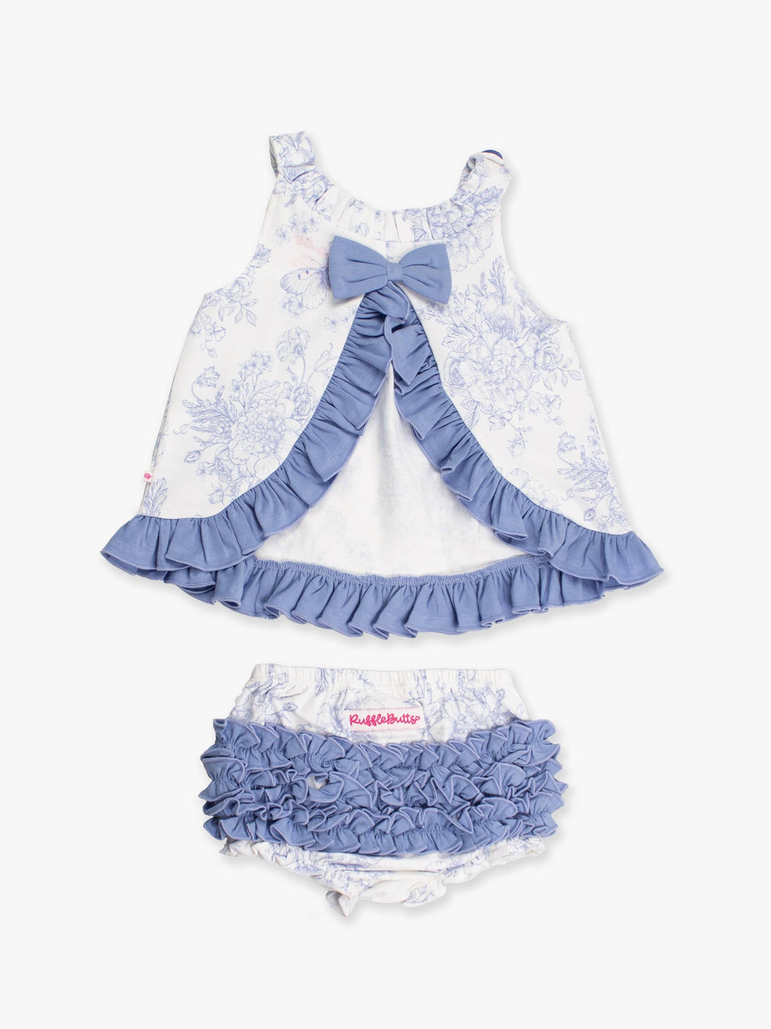 Baby Girls Periwinkle Blue Butterfly Garden Toile Knit Swing Top and Bloomer Set