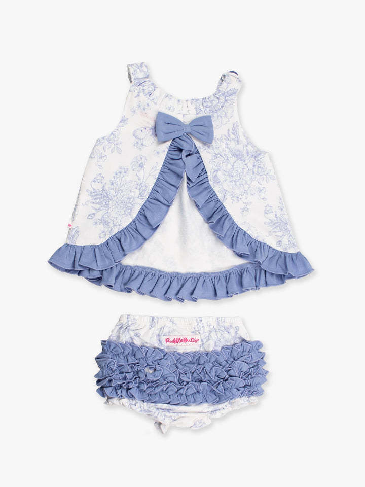 Baby Girls Periwinkle Blue Butterfly Garden Toile Knit Swing Top and Bloomer Set