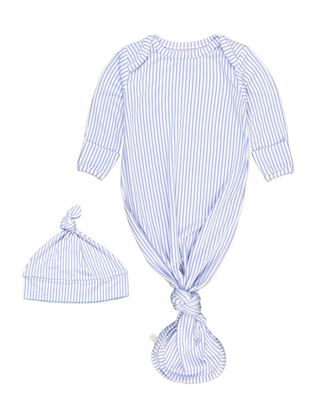 Baby Boys Periwinkle & White Micro Stripe Bamboo Viscose Knotted Sleep Gown & Hat Set