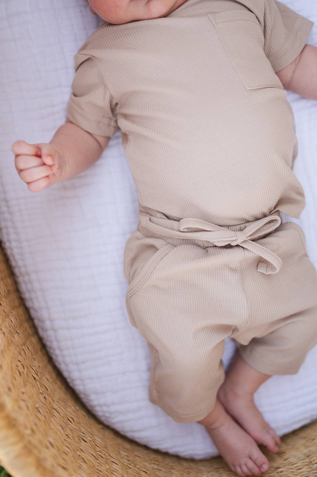 Two-Piece Ribbed Short Set - Tan