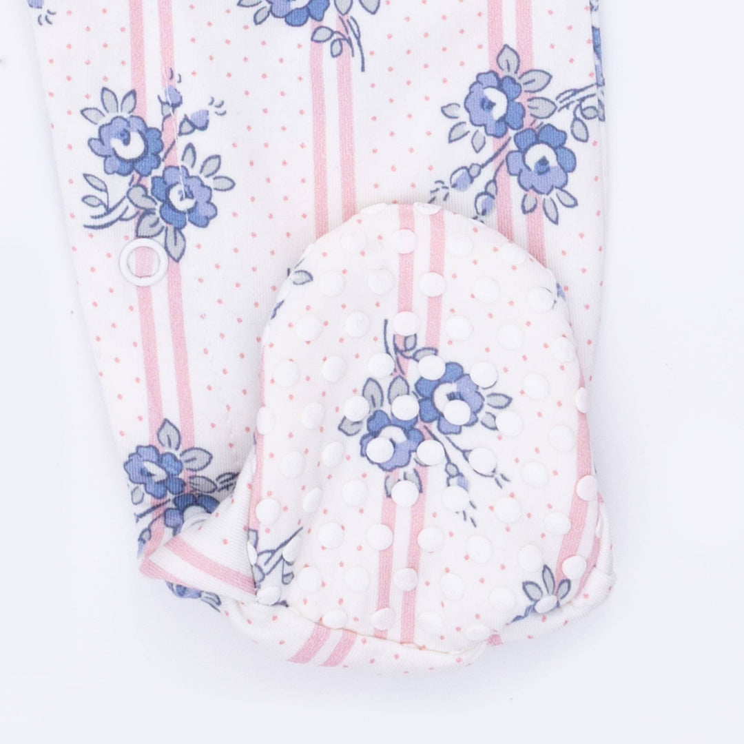 Stripe Dot Roses - Smocked Peter Pan Snap Footie