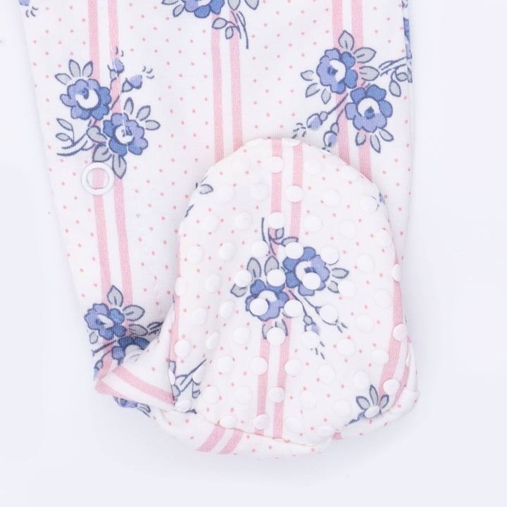 Stripe Dot Roses - Smocked Peter Pan Snap Footie
